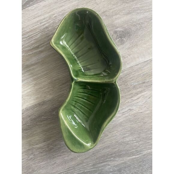 McCoy Lazy Susan Replacement Dish Green Partitioned Bowl USA Art Pottery Vtg - Picture 2 of 9